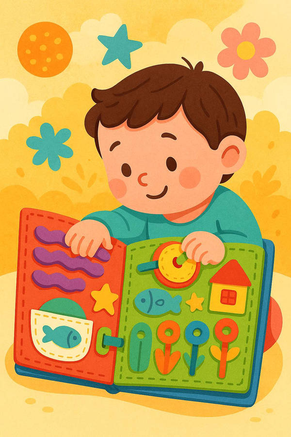 Niño explorando un libro sensorial de fieltro